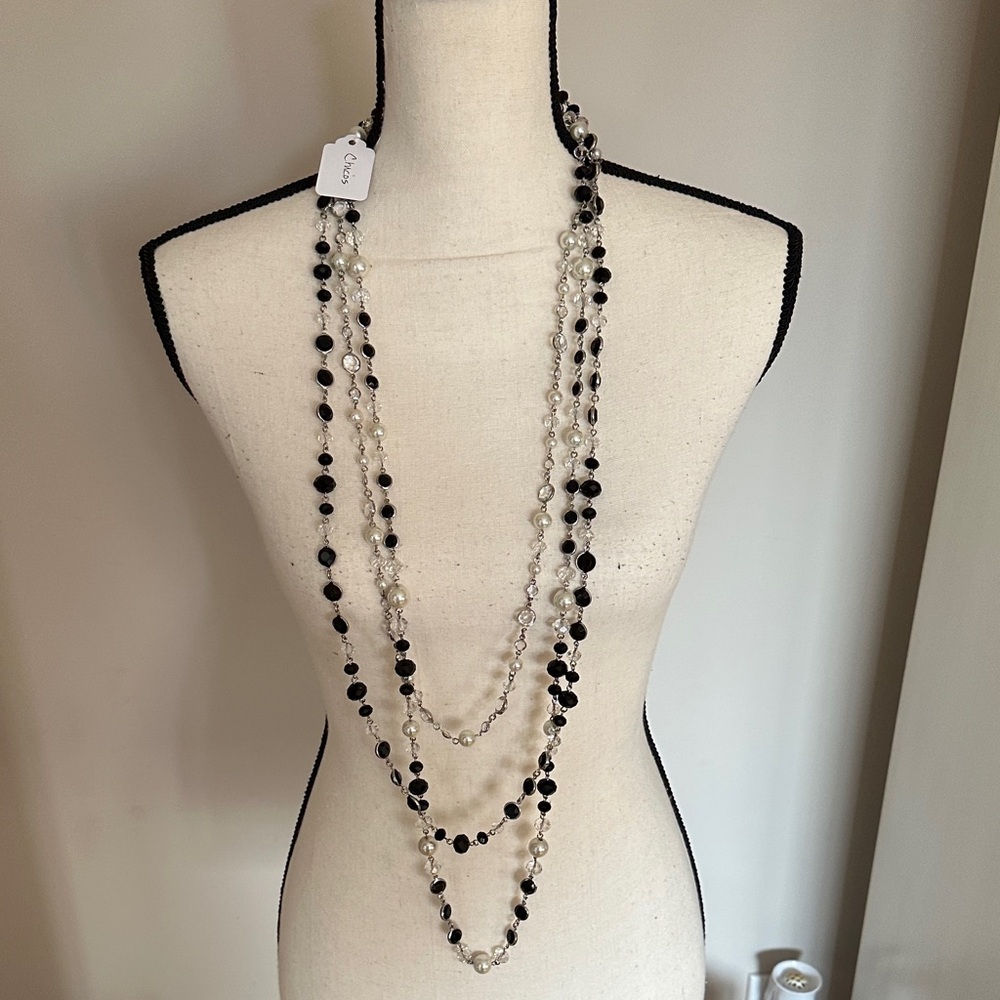 White House Black Market Convertible Multi Strand Layered Bead Necklace Silver